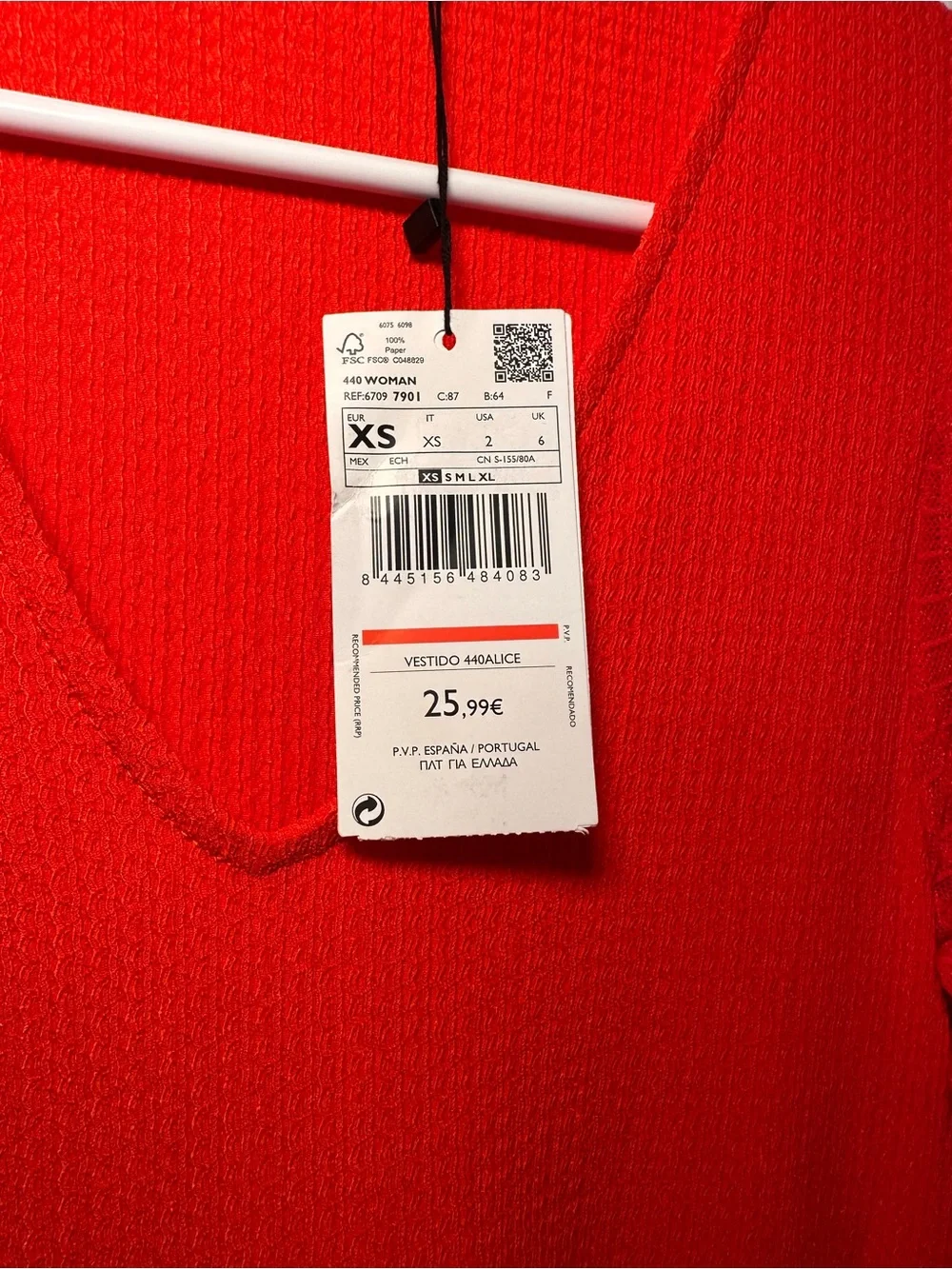 Mango Bright Red V-Neck Puff Sleeve Tiered Mini Dress | NWT | Size 2
